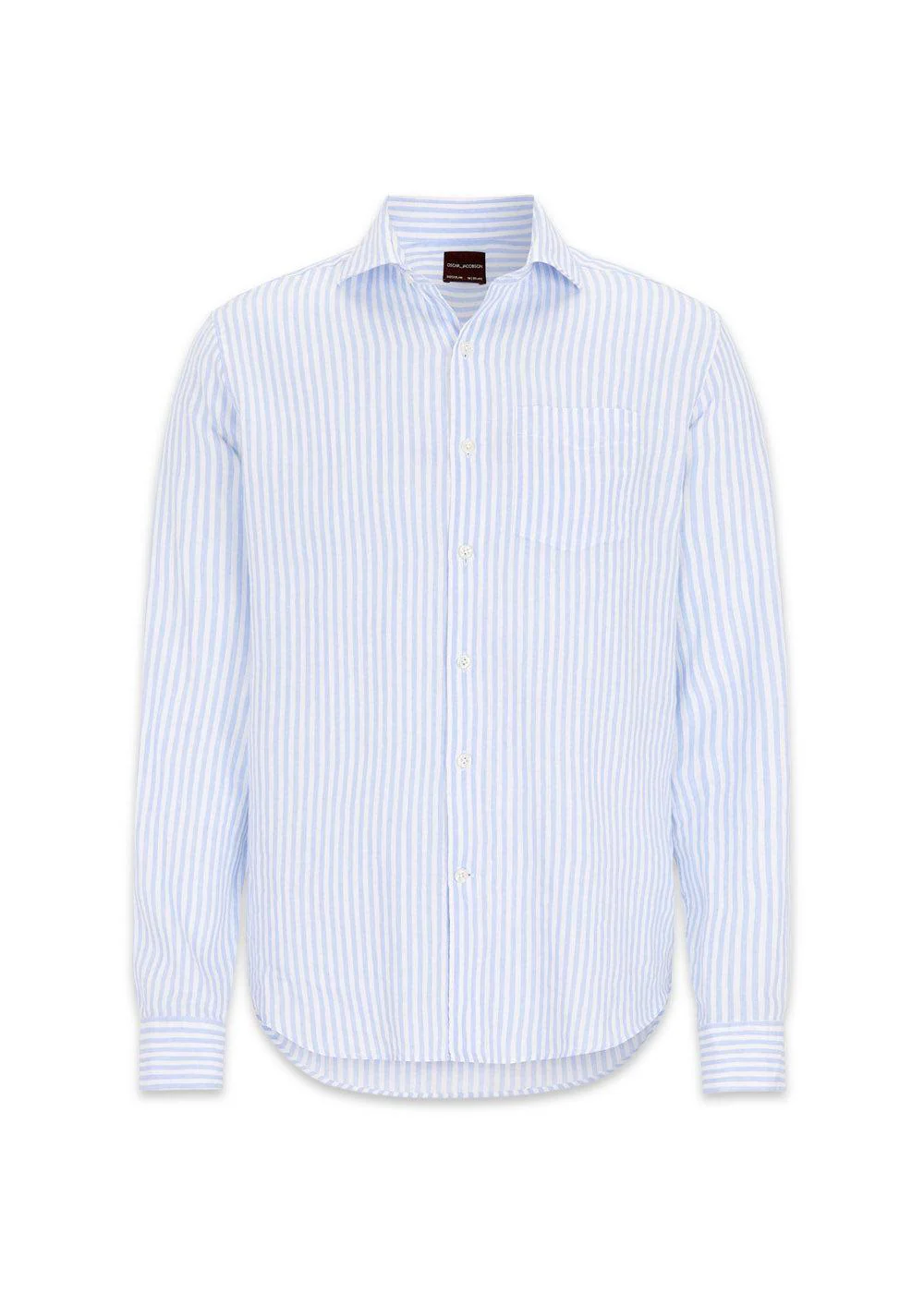 Reg Fit Wide Spread Linen Venetian Stripe Shirt - Smog Blue