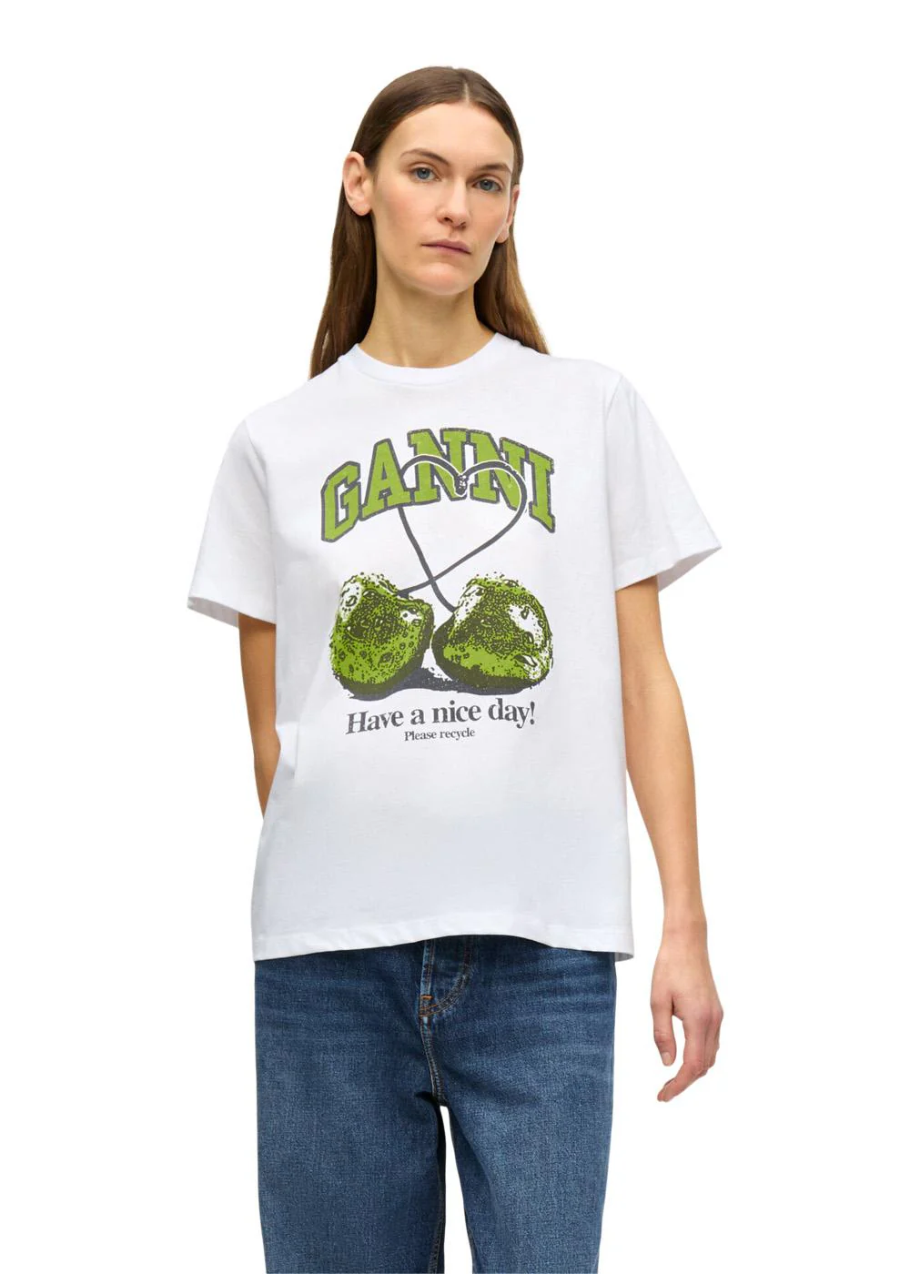 Basic Jersey Cherry Relaxed T-shirt - Bright White - Image 4