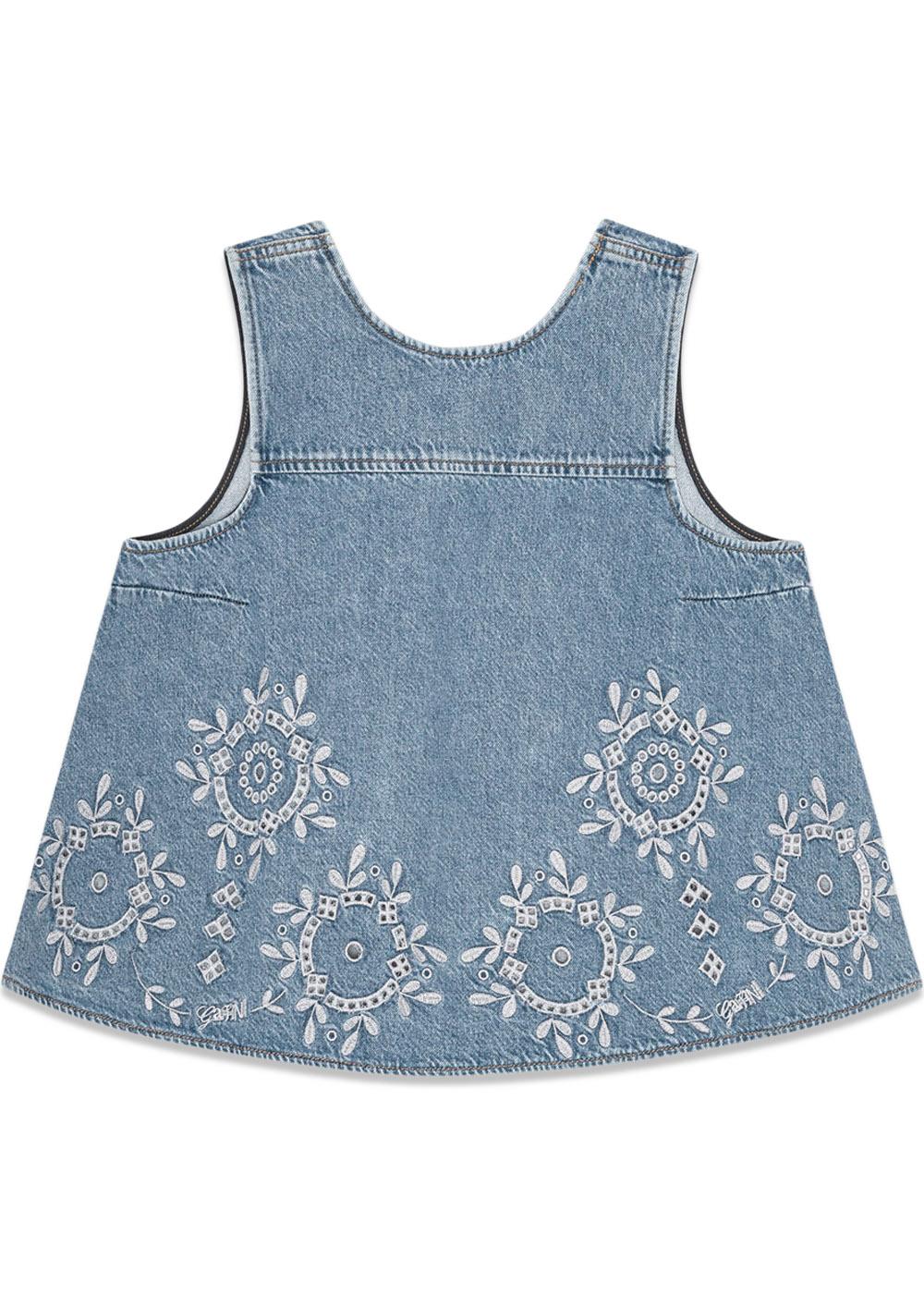 Broderie Anglaise Denim Top - Light Blue Stone