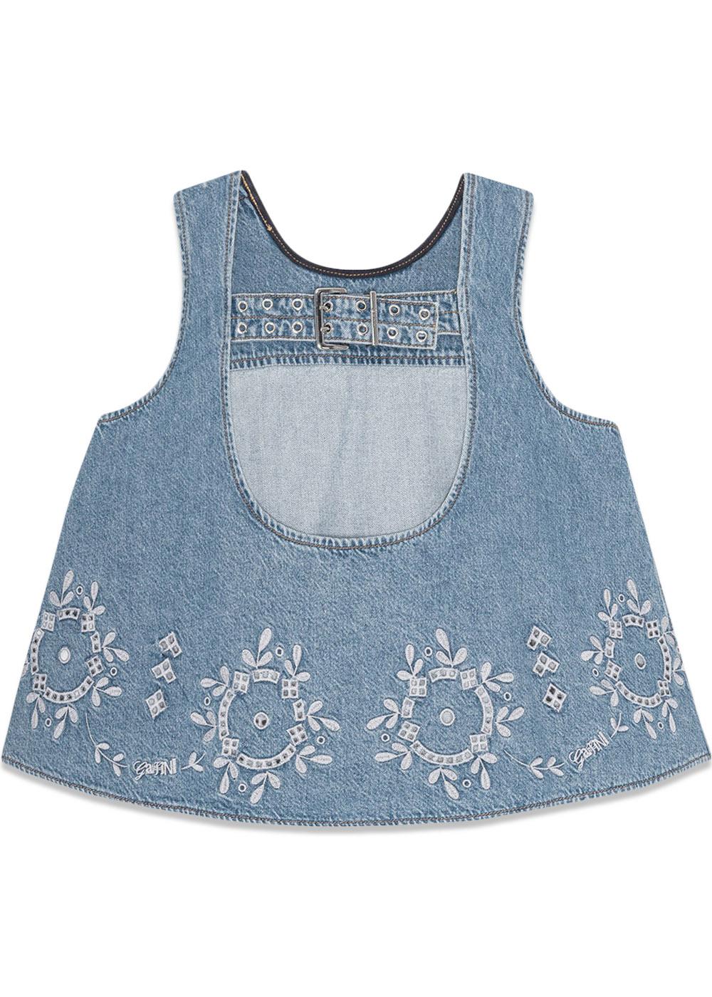Broderie Anglaise Denim Top - Light Blue Stone - Image 2