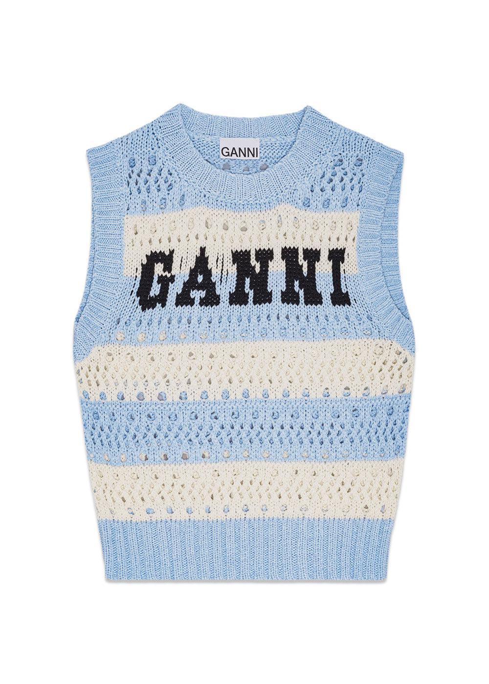 Cotton Mix Striped Vest - Soft Chambray