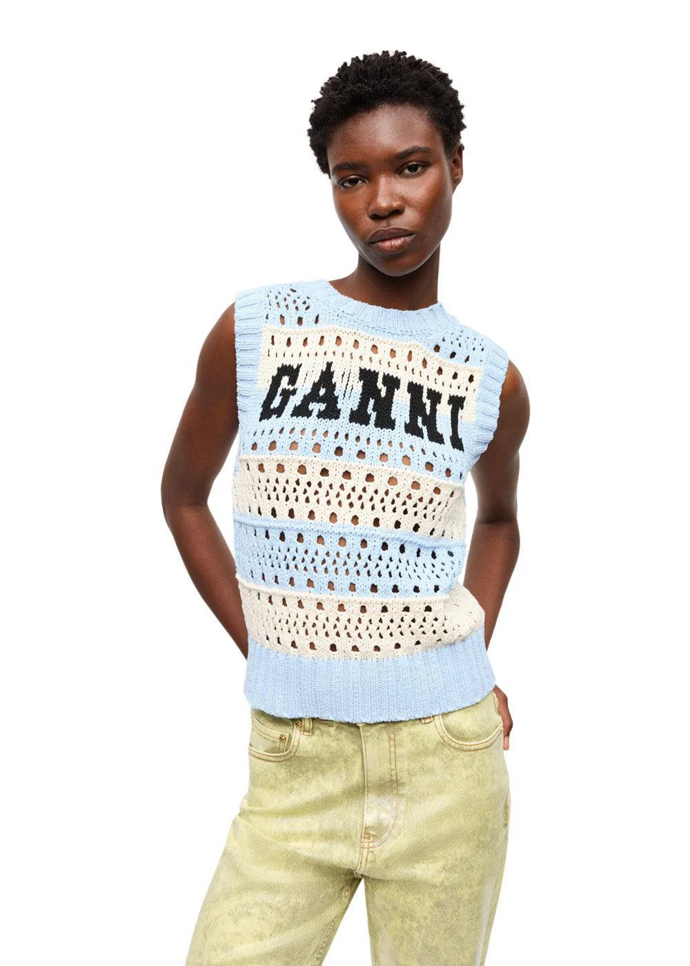 Cotton Mix Striped Vest - Soft Chambray - Image 2