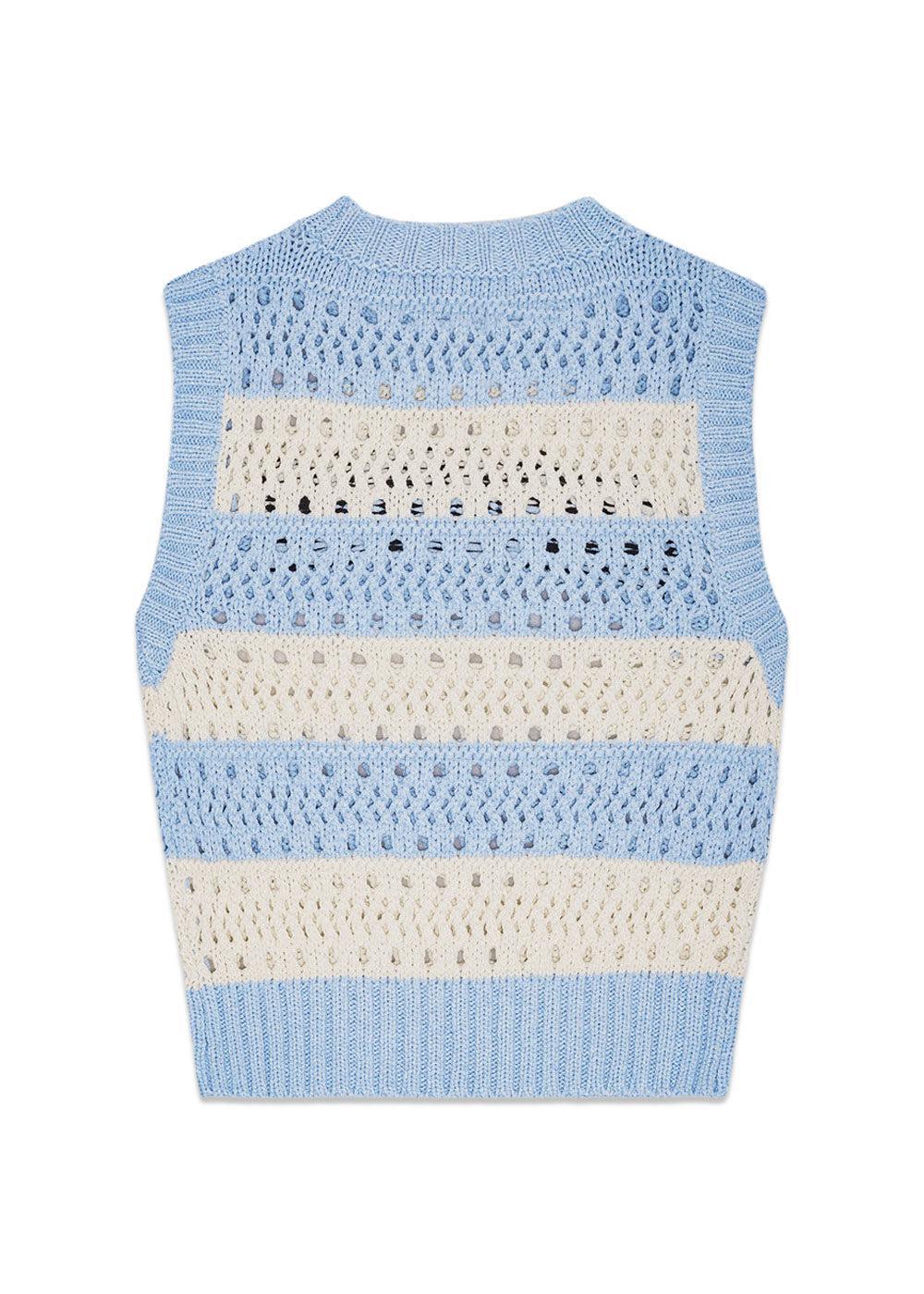 Cotton Mix Striped Vest - Soft Chambray - Image 3