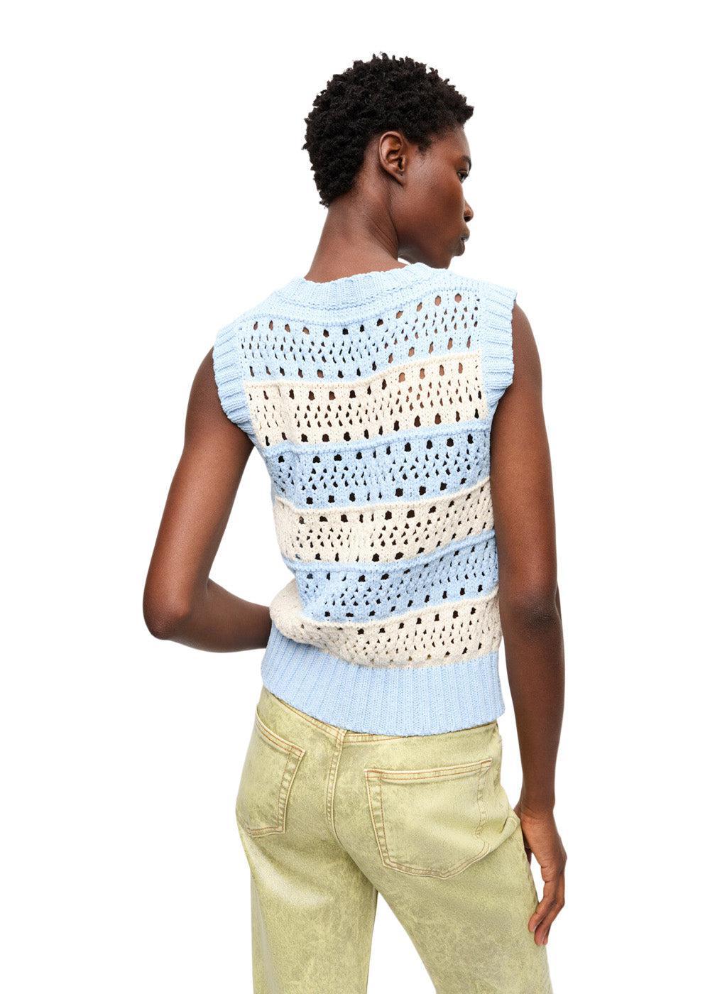 Cotton Mix Striped Vest - Soft Chambray - Image 4