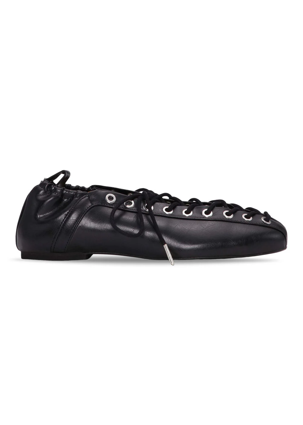 Eyelets Lace Up Ballerina Crinkle Oleatex - Black