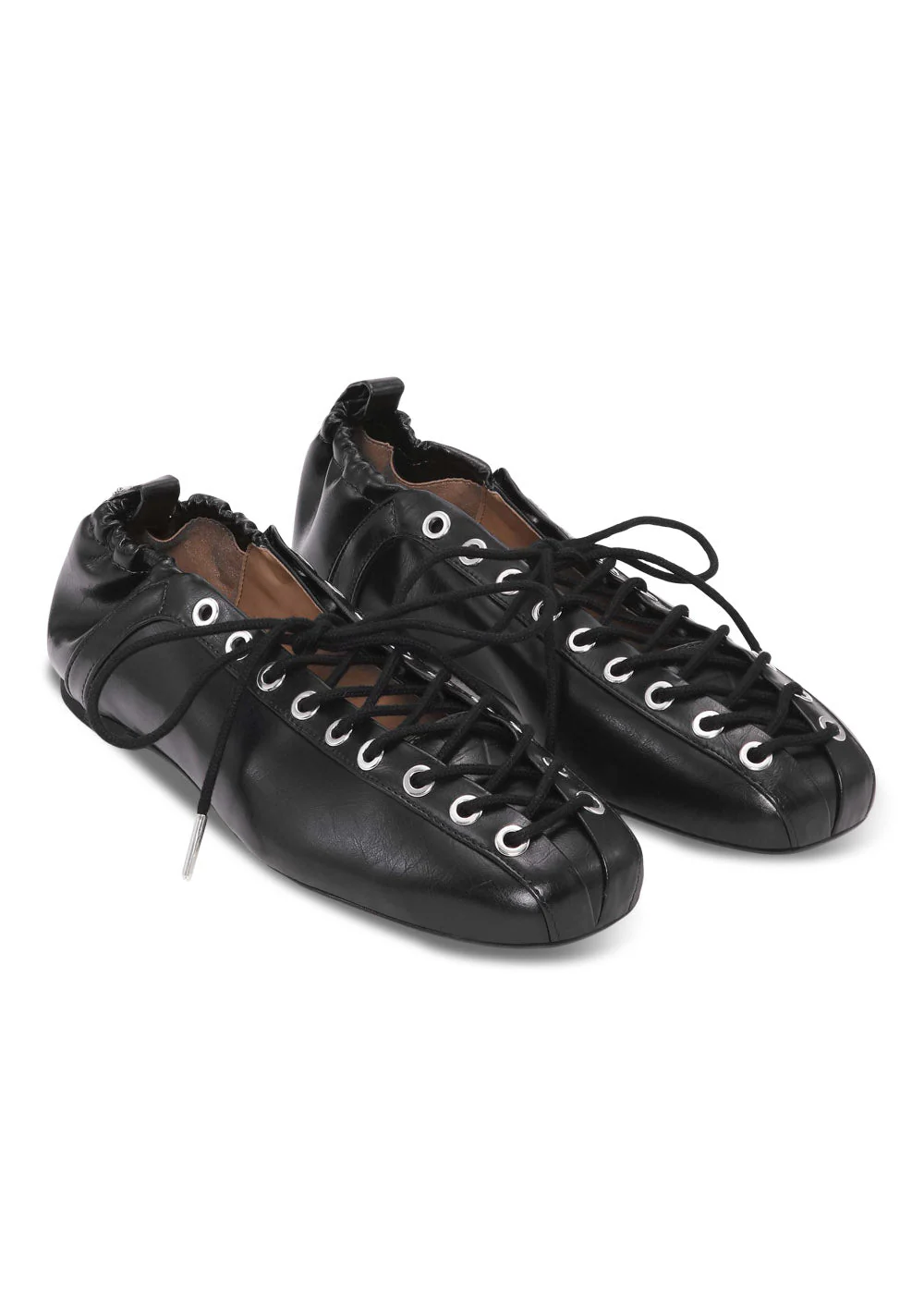 Eyelets Lace Up Ballerina Crinkle Oleatex - Black - Image 4