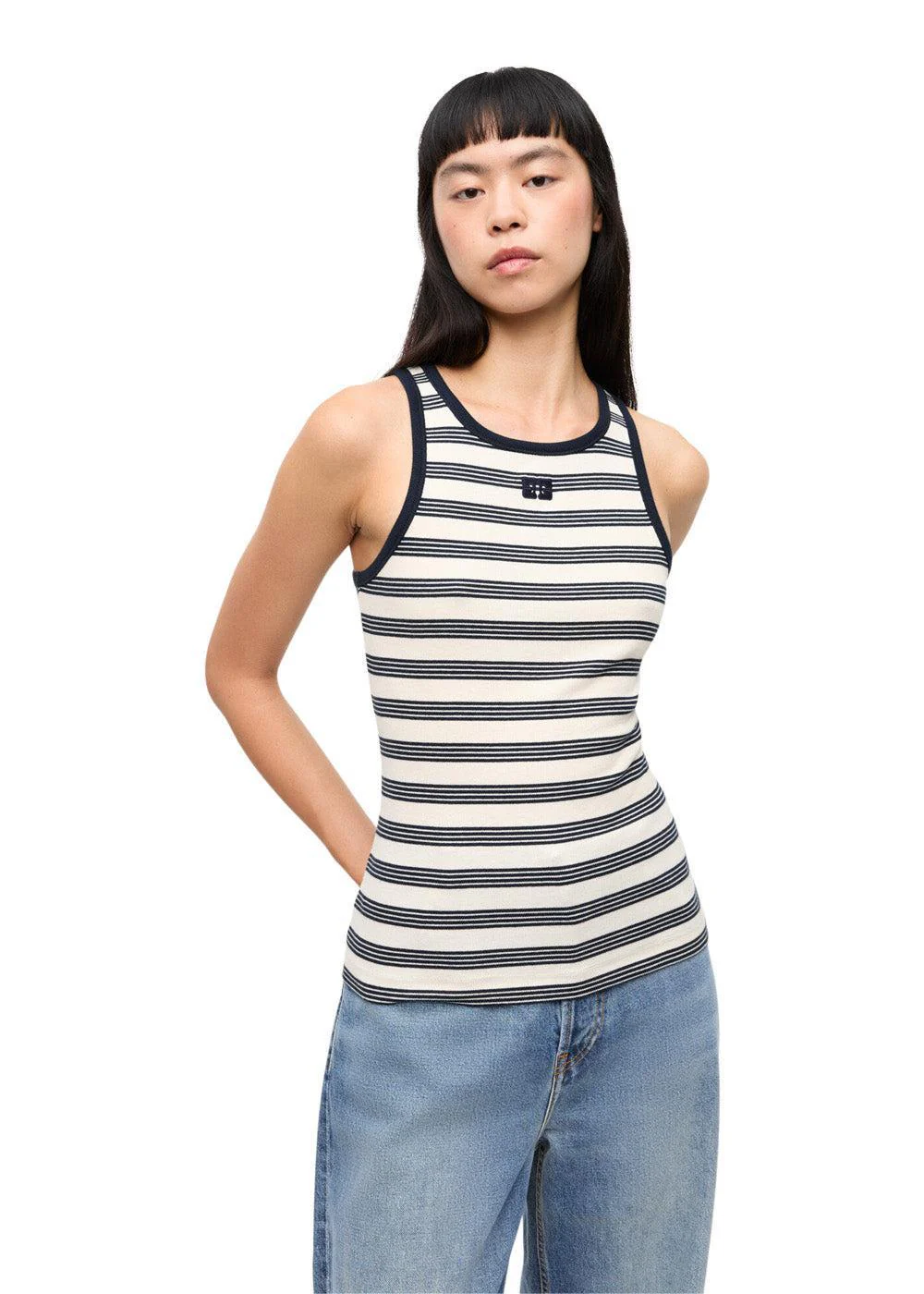 Striped Soft Cotton Rib Tank Top - Sky Captain - Image 2