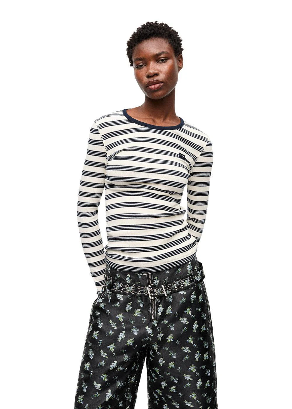 Striped Soft Cotton Rib Long Sleeve T-Shirt - Sky Captain - Image 2
