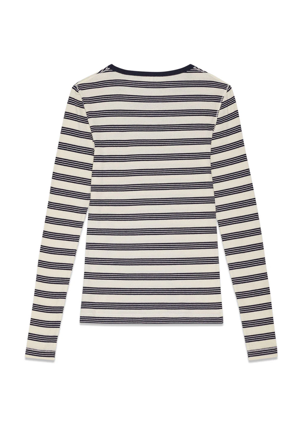 Striped Soft Cotton Rib Long Sleeve T-Shirt - Sky Captain - Image 3