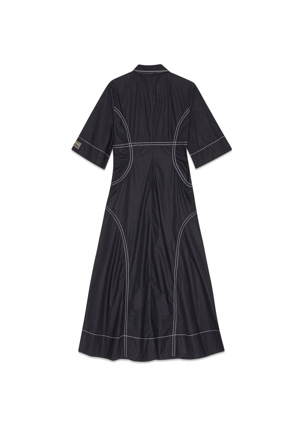 Cotton Poplin Long Shirt Dress - Black - Image 3