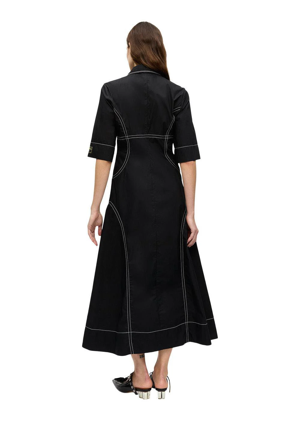 Cotton Poplin Long Shirt Dress - Black - Image 4