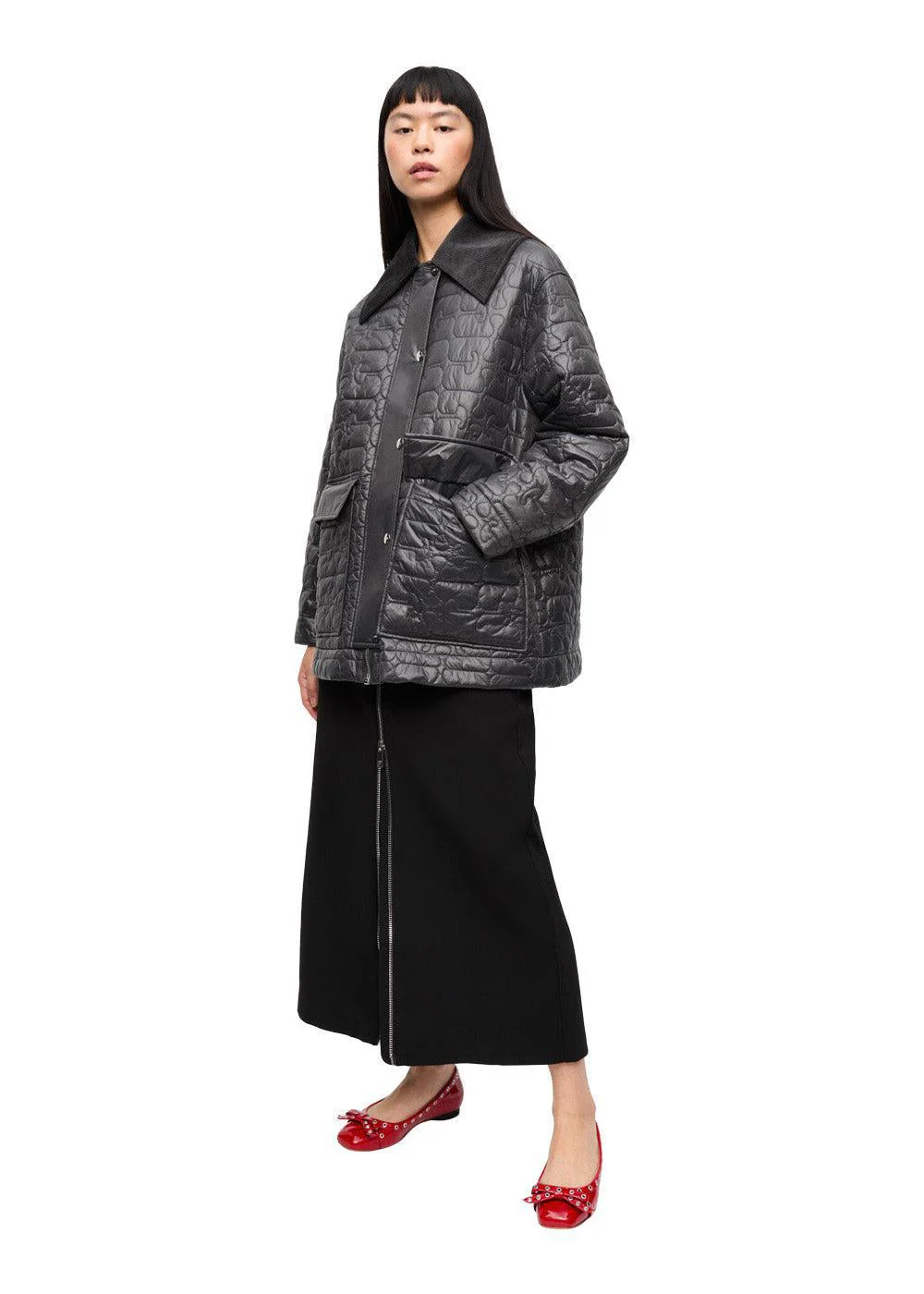 Shiny Quilt Midi Jacket - Phantom - Image 2