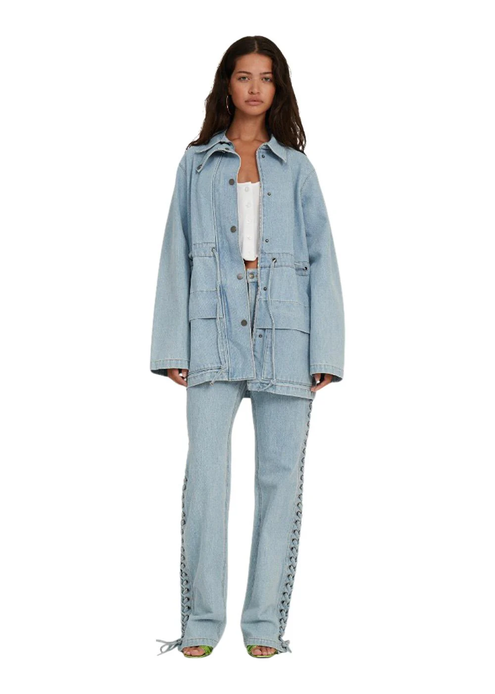 Laced Straight Leg Jeans - Light Blue Denim - Image 3