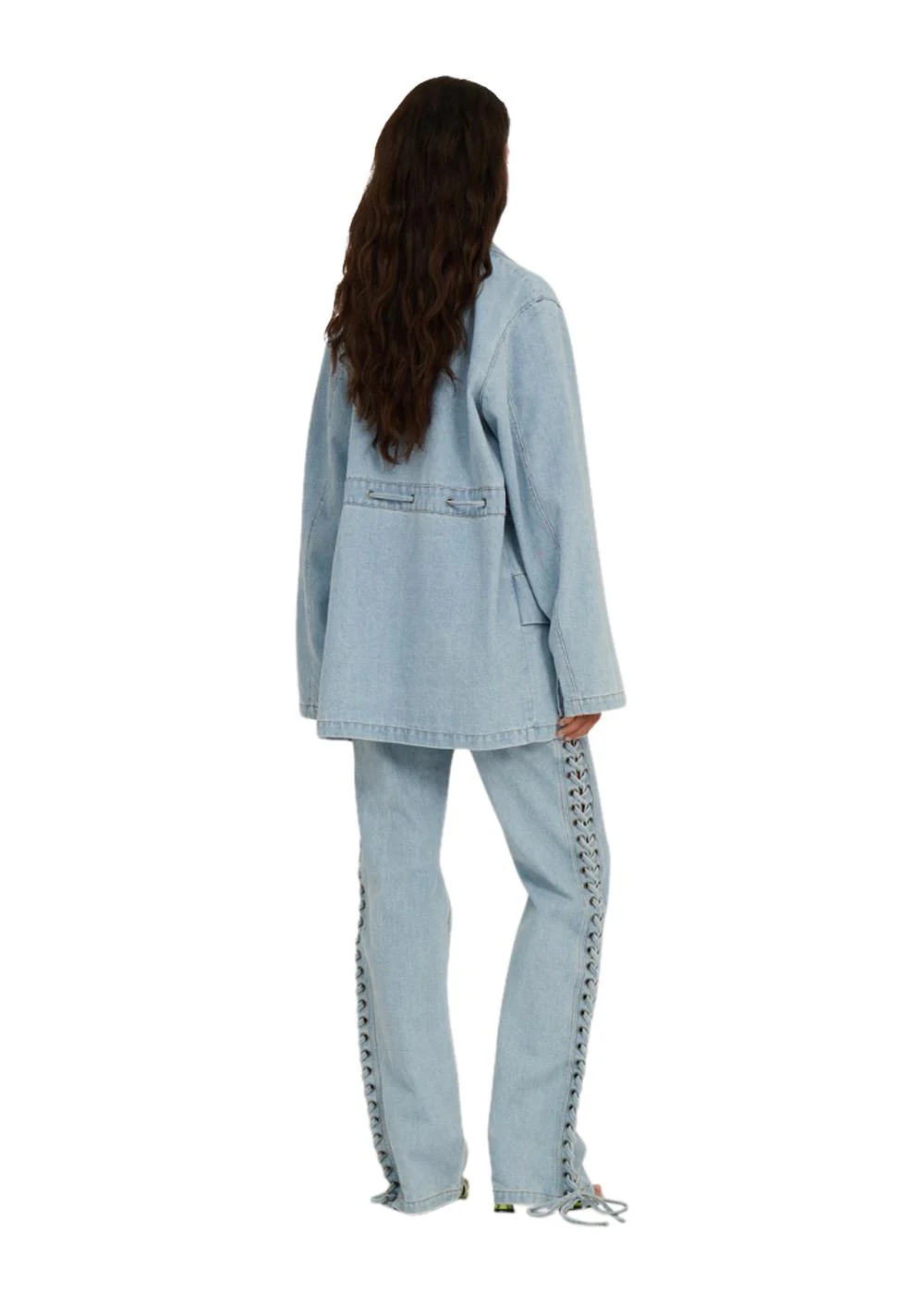 Laced Straight Leg Jeans - Light Blue Denim - Image 4