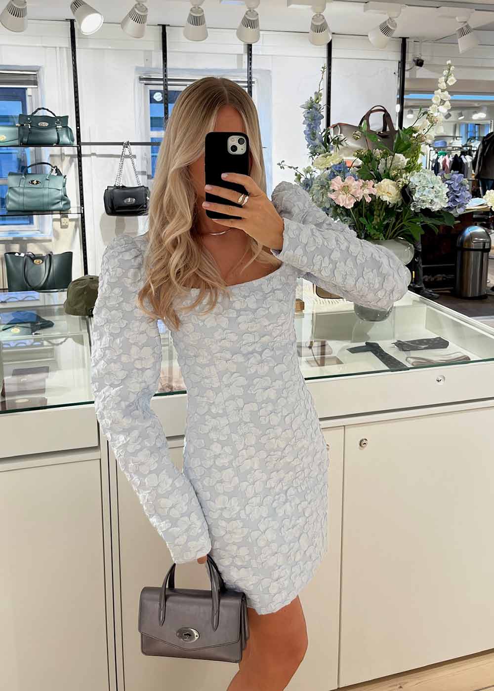 Jacquard Ls Mini Dress - Illusion Blue - Image 6