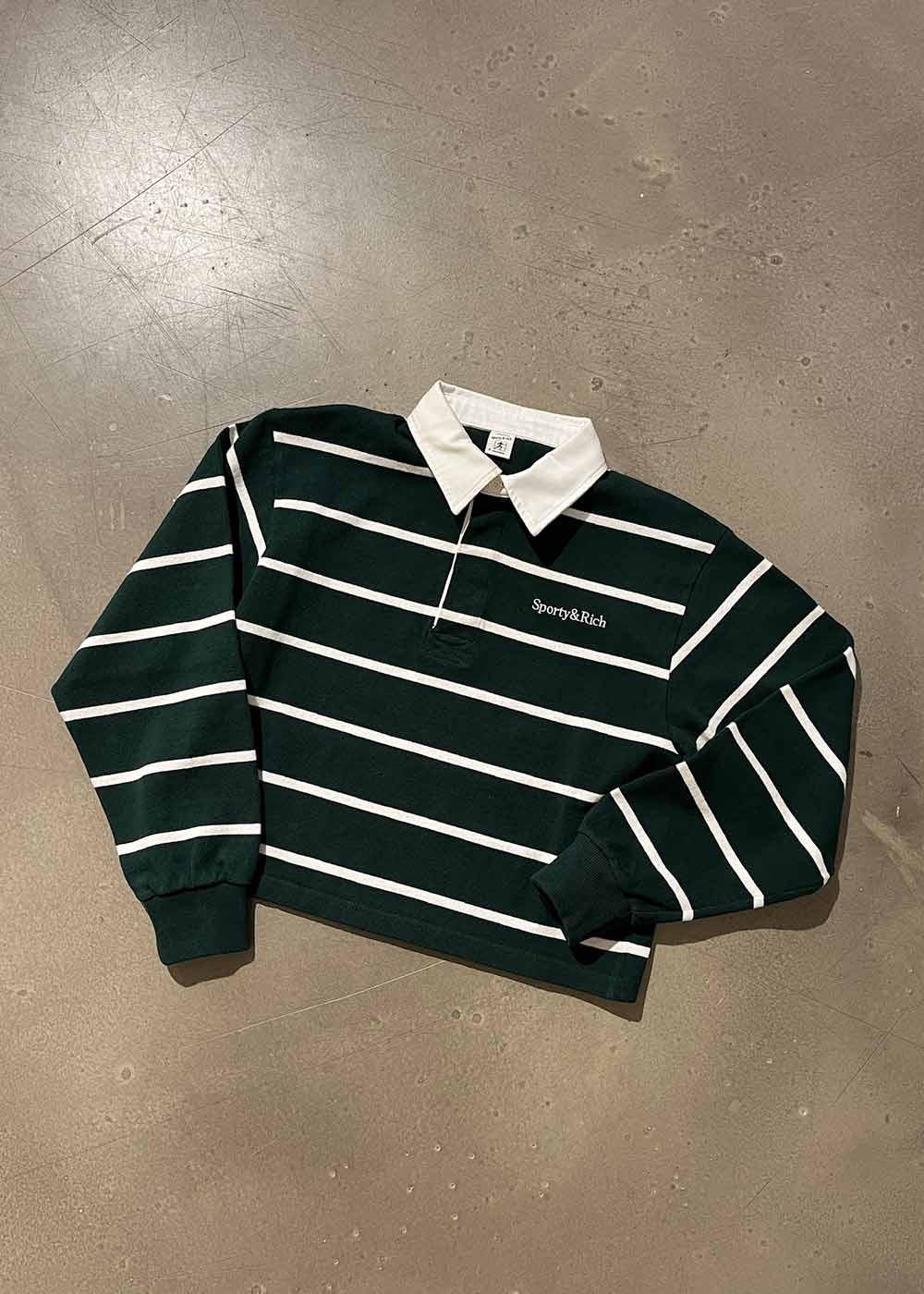 Serif Logo Cropped Rugby Polo - Forest/White - Image 6