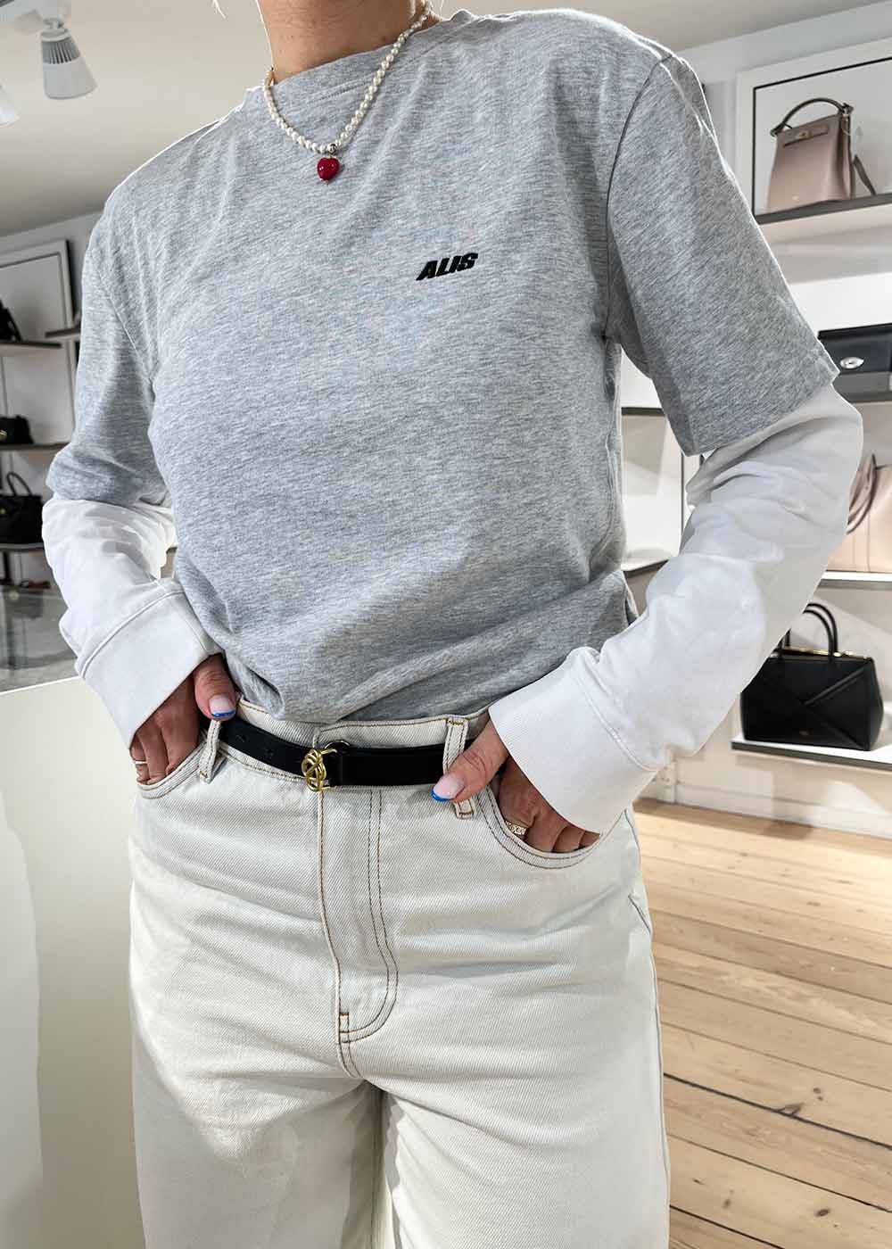 TOREY CROPPED T-SHIRT W/ LOGO - Grey Melange - Image 2