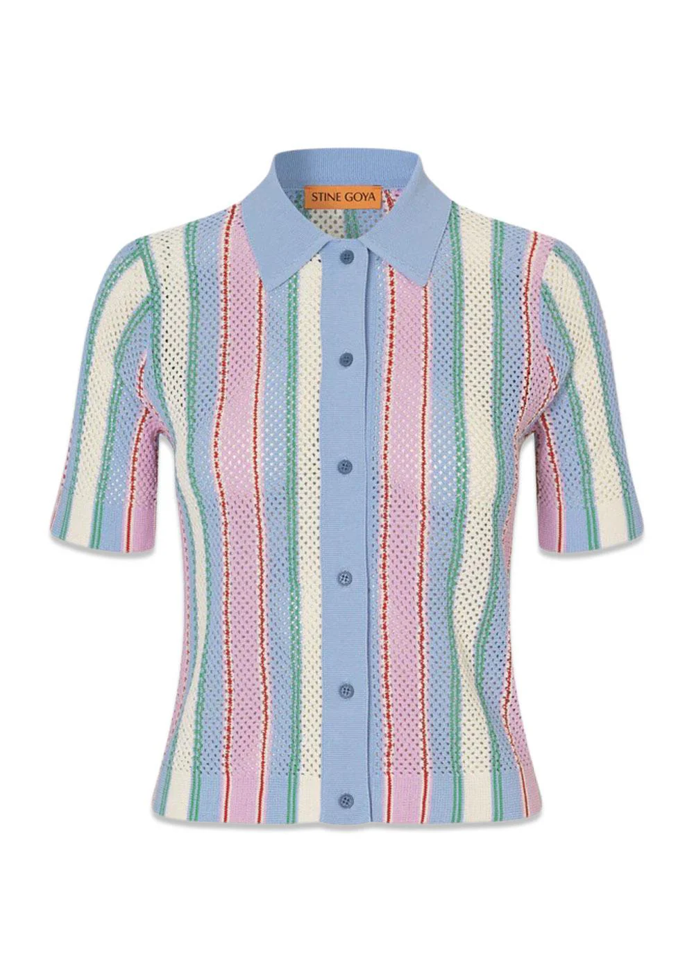 SHORT SLEEVE CROCHET POLO - Pastel Stripes