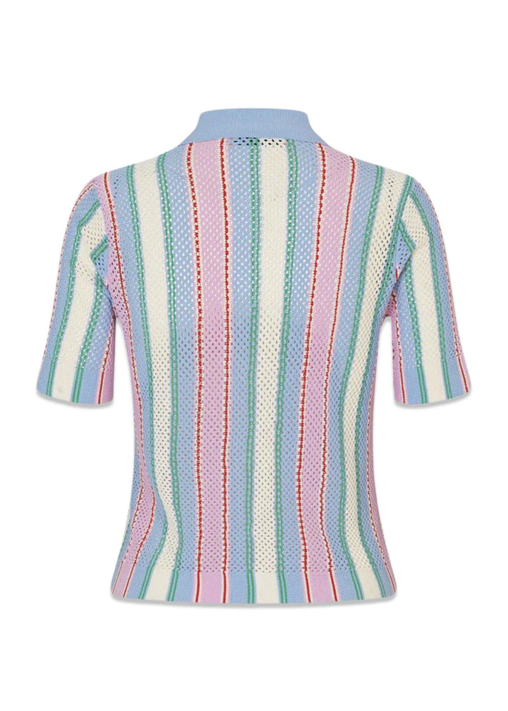 SHORT SLEEVE CROCHET POLO - Pastel Stripes - Image 3