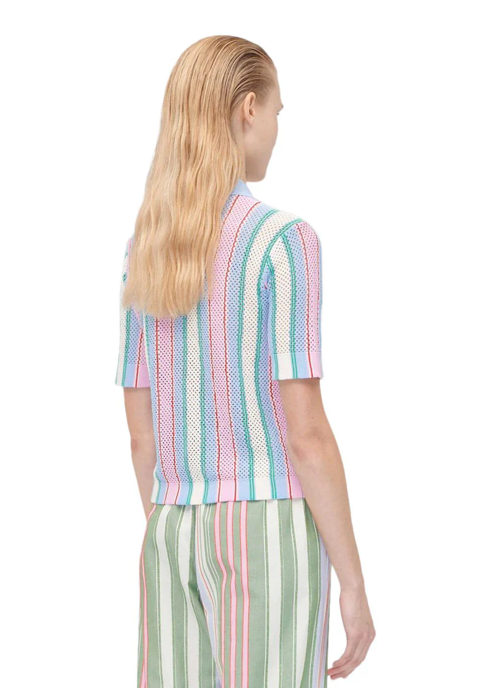 SHORT SLEEVE CROCHET POLO - Pastel Stripes - Image 5