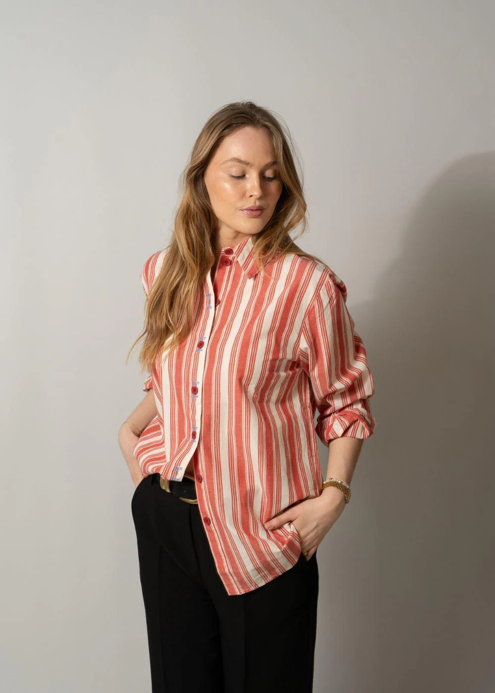 2487 Striped Embroidered Cotton - Scarlet Trot - Image 2