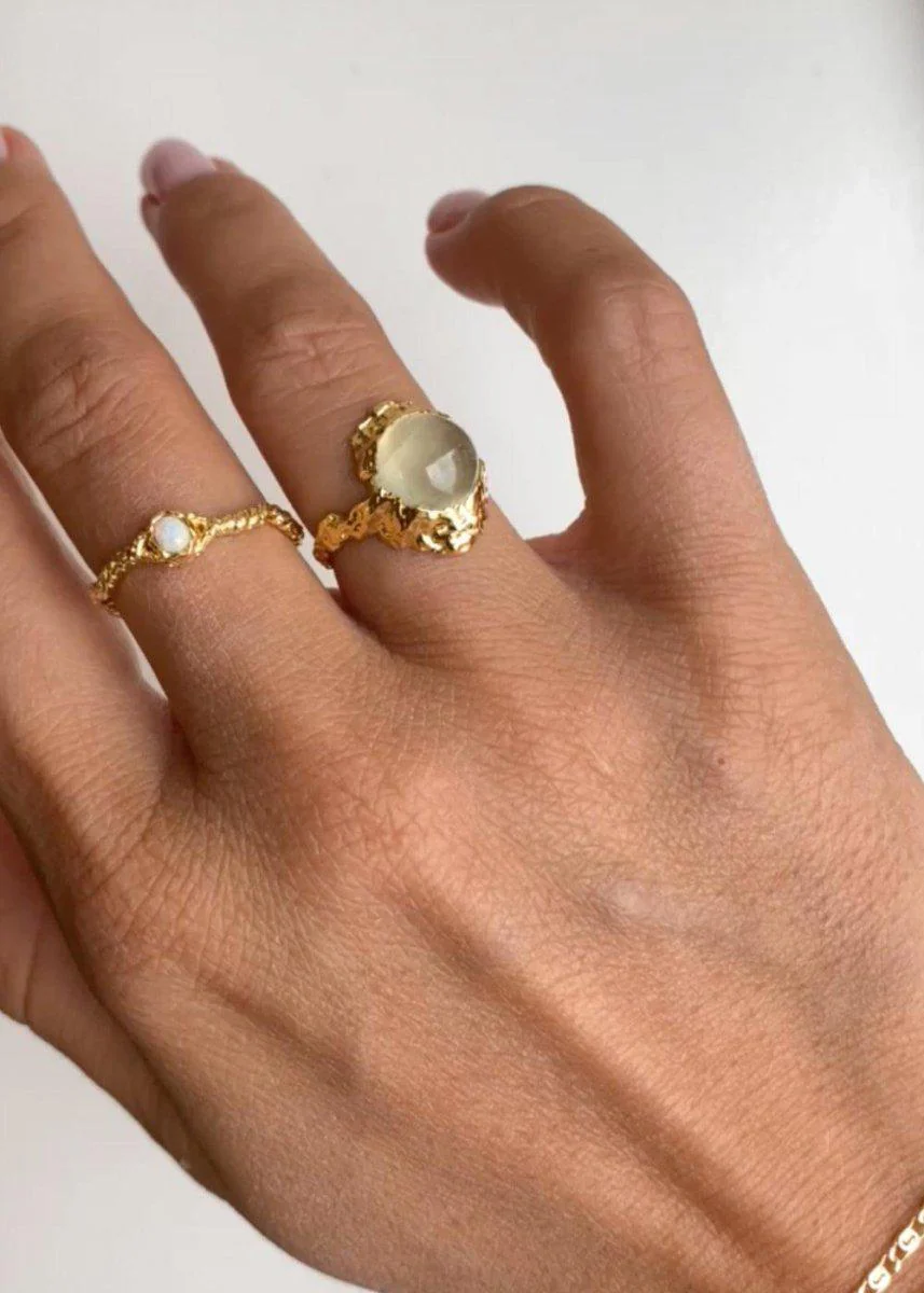 Goddess Ring Prehnite - Sterling Silver (925) Goldplated - Image 2