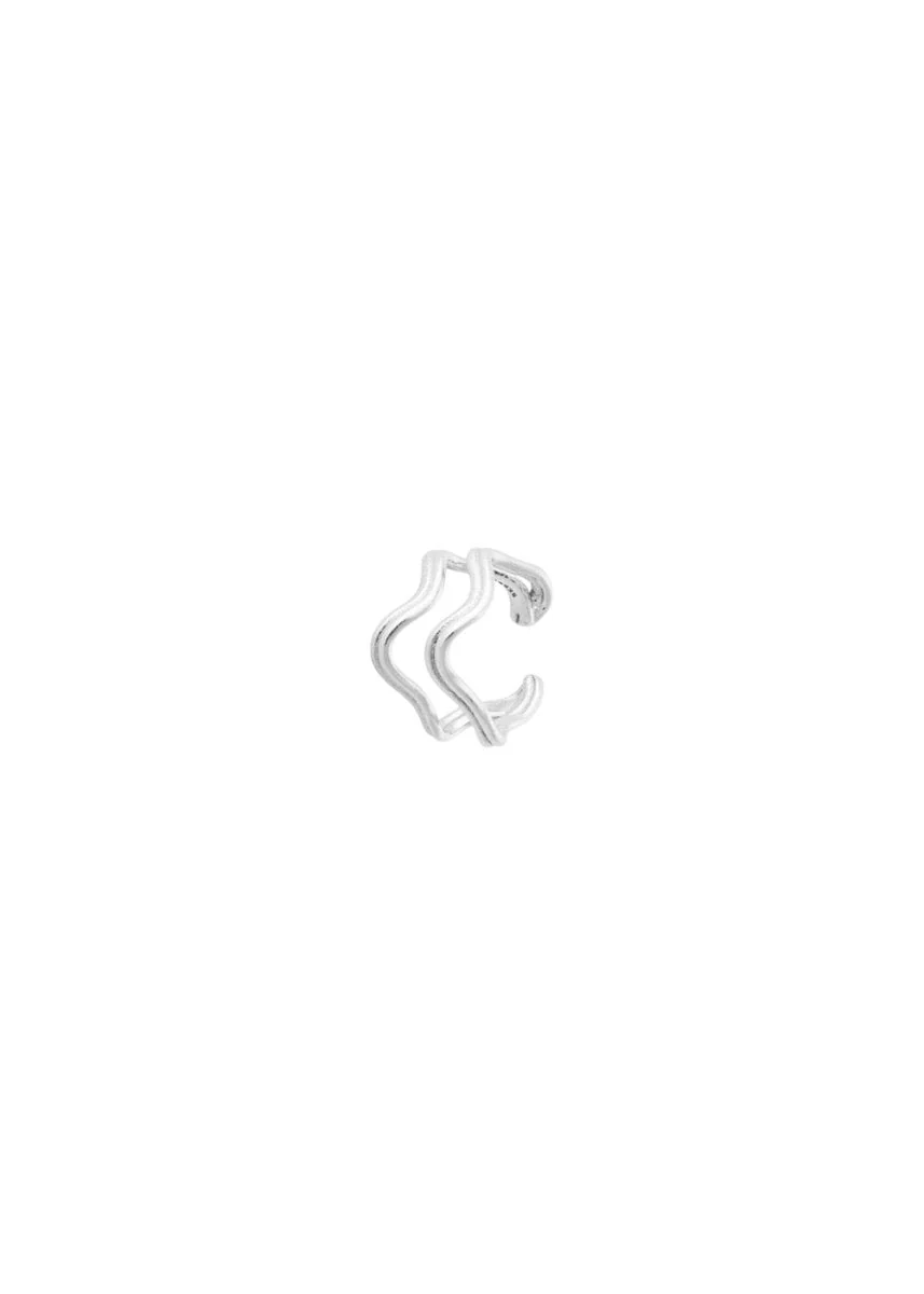 Double Wave Ear Cuff, One Piece - Silver