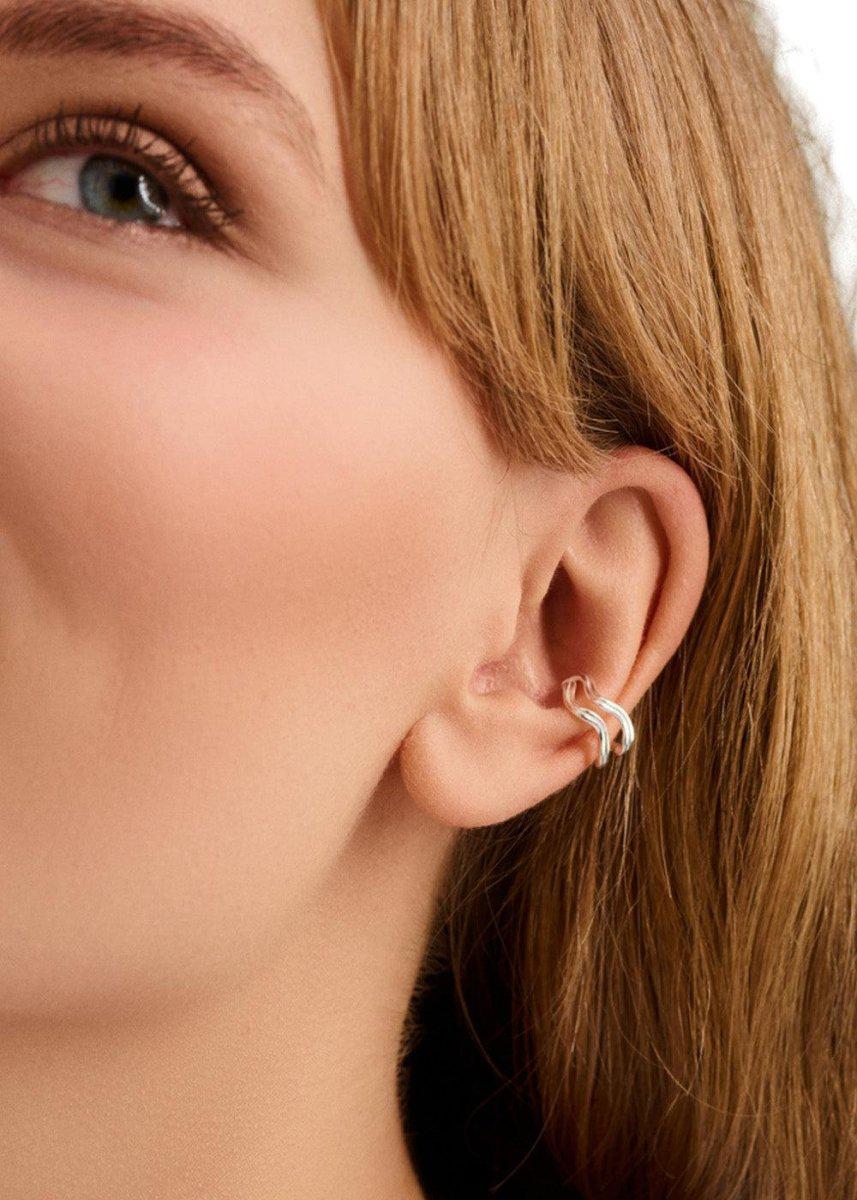 Double Wave Ear Cuff, One Piece - Silver - Image 2