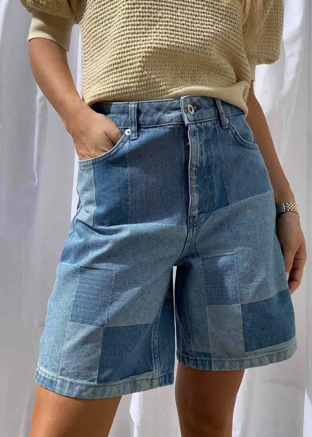 Maggie Patchwork Shorts - Blue - Image 2