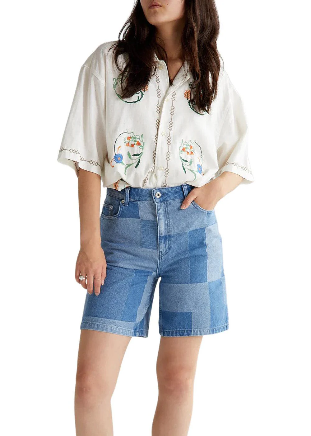 Maggie Patchwork Shorts - Blue - Image 5