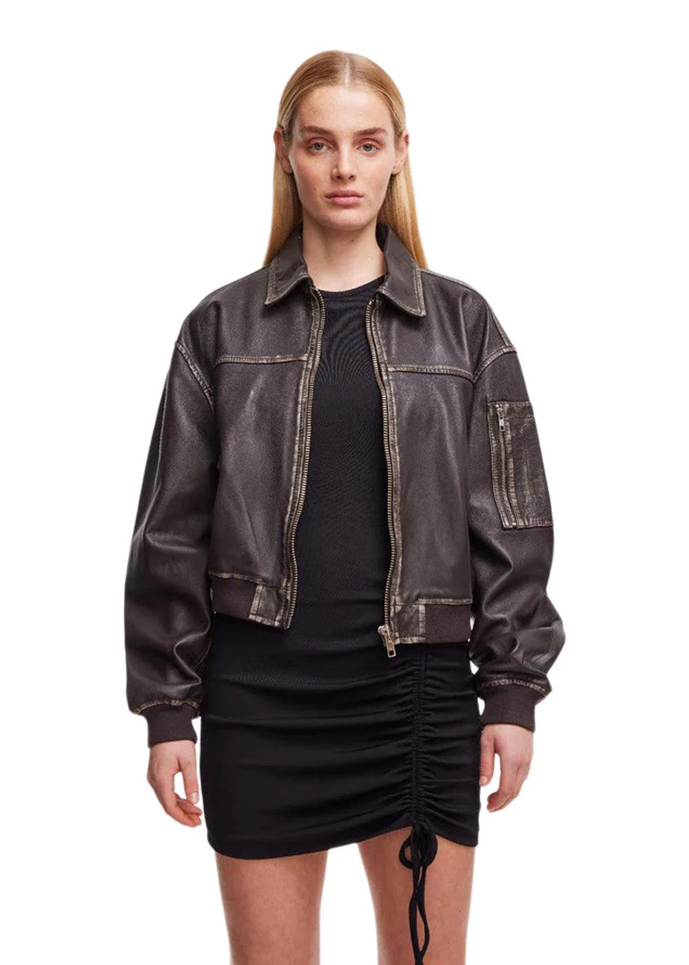 Rocker Leather Bomber - Vintage Dark Oak - Image 4