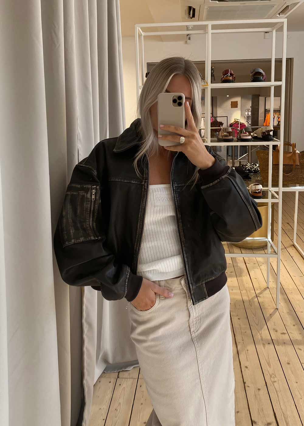 Rocker Leather Bomber - Vintage Dark Oak - Image 6