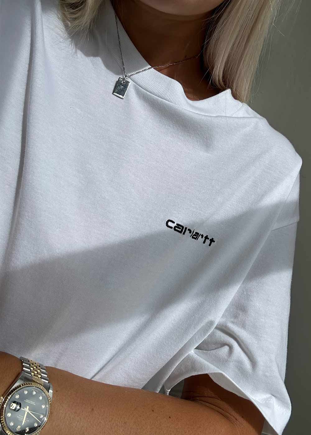 W S/S Script Embroidery T-S - White / Black - Image 2