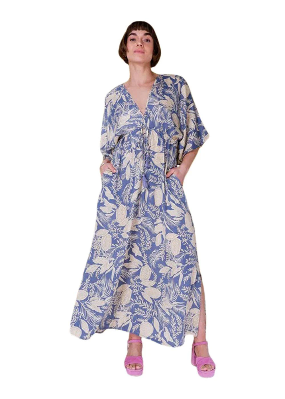 BCLUNA double v-neck dress - Floral Blue - Image 3