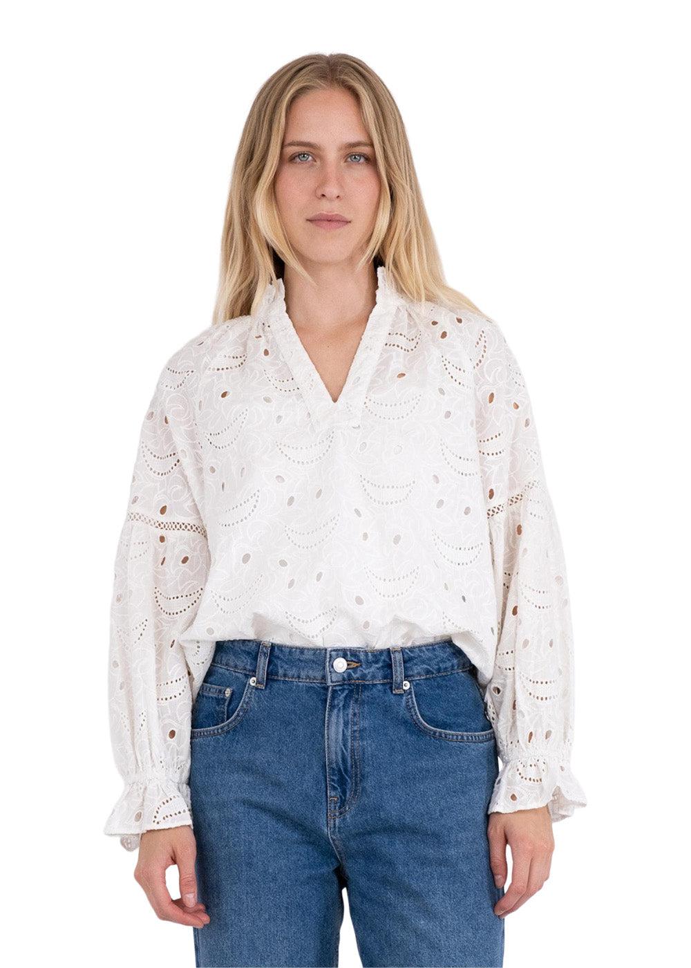 Micah Emb Blouse - White - Image 3