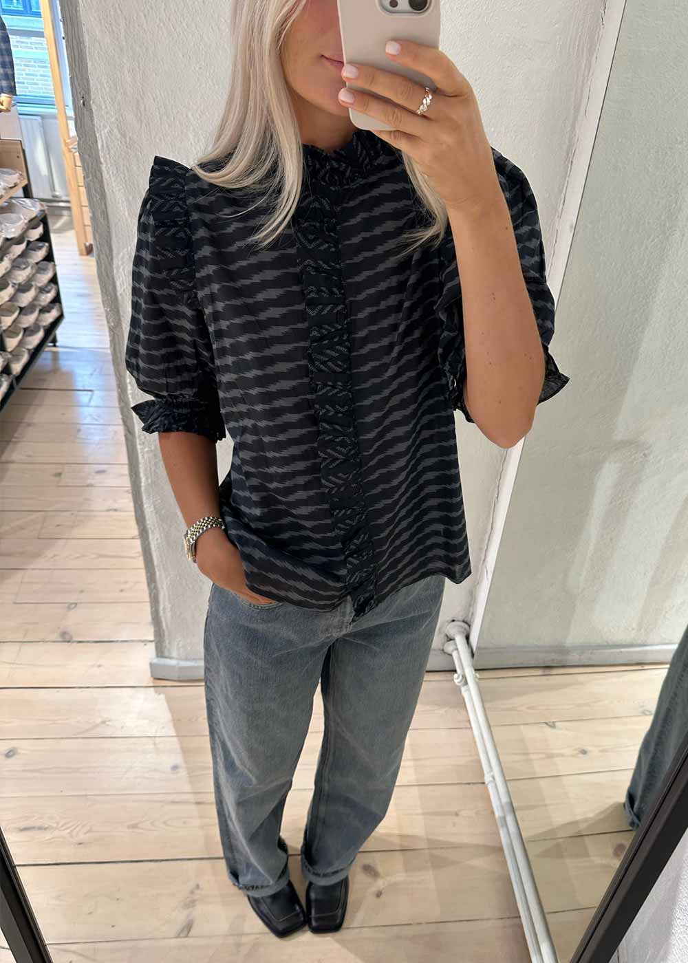 Chacha Graphic Blouse - Black - Image 2