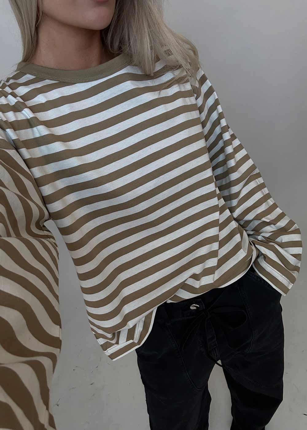 HellenMD LS stripe t-shirt - Dune White Stripe - Image 3