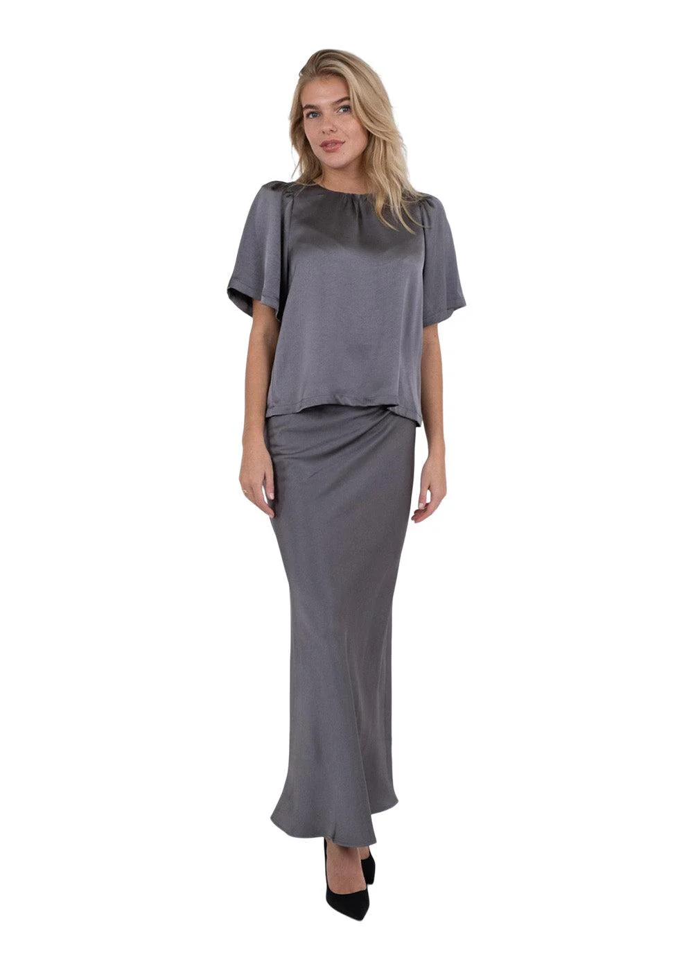Vicky Heavy Sateen Skirt - Dark Grey - Image 5
