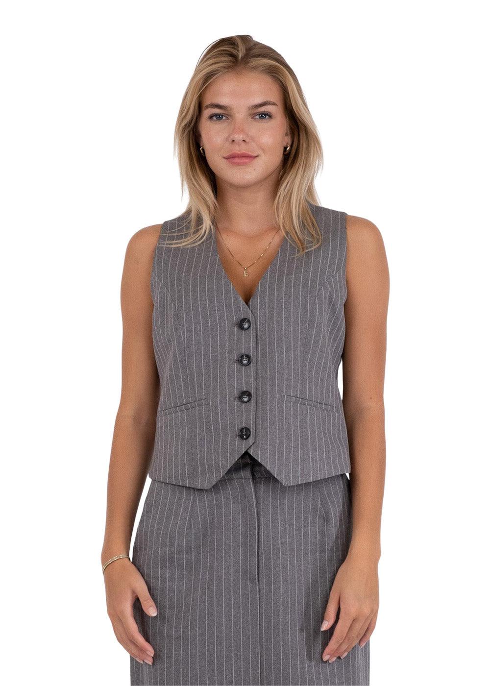 Vendetta Pinstripe Waistcoat - Grey Melange - Image 4