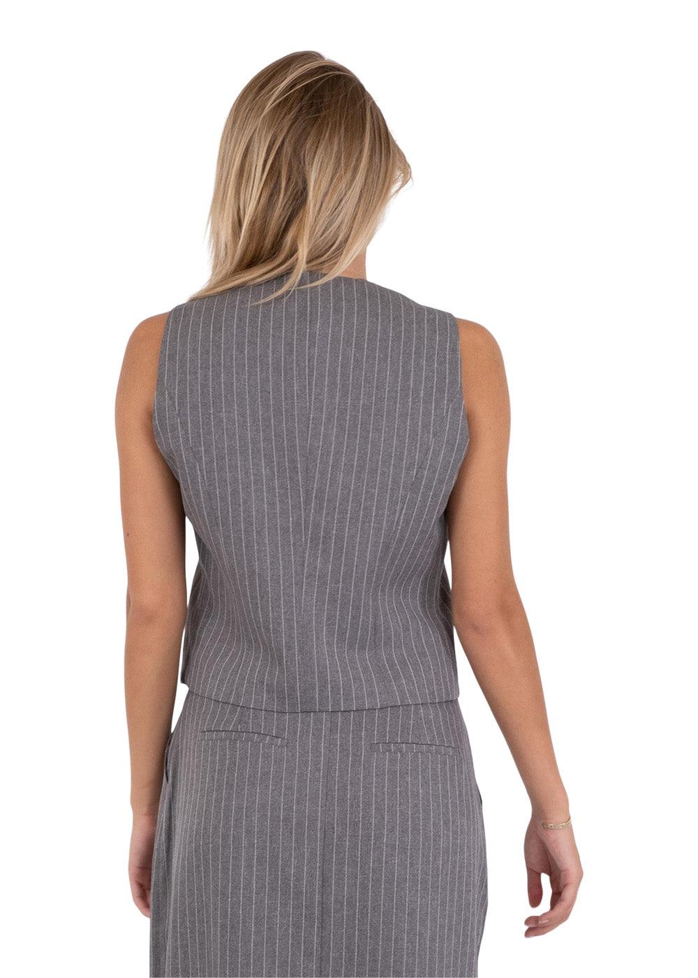Vendetta Pinstripe Waistcoat - Grey Melange - Image 5