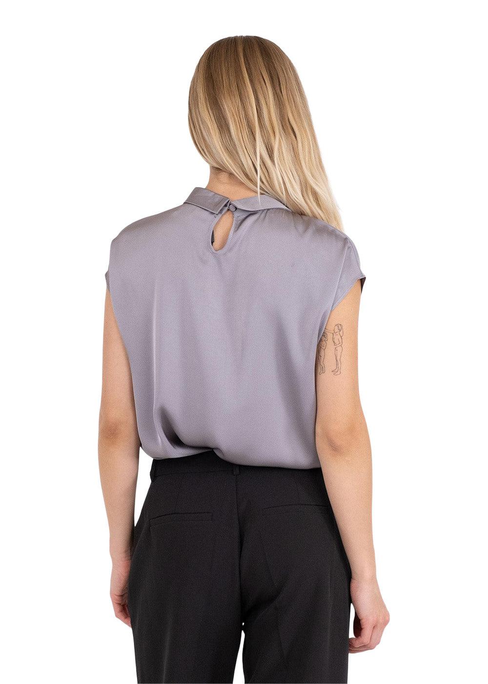 Fleur Drapy Satin Blouse - Grey - Image 4