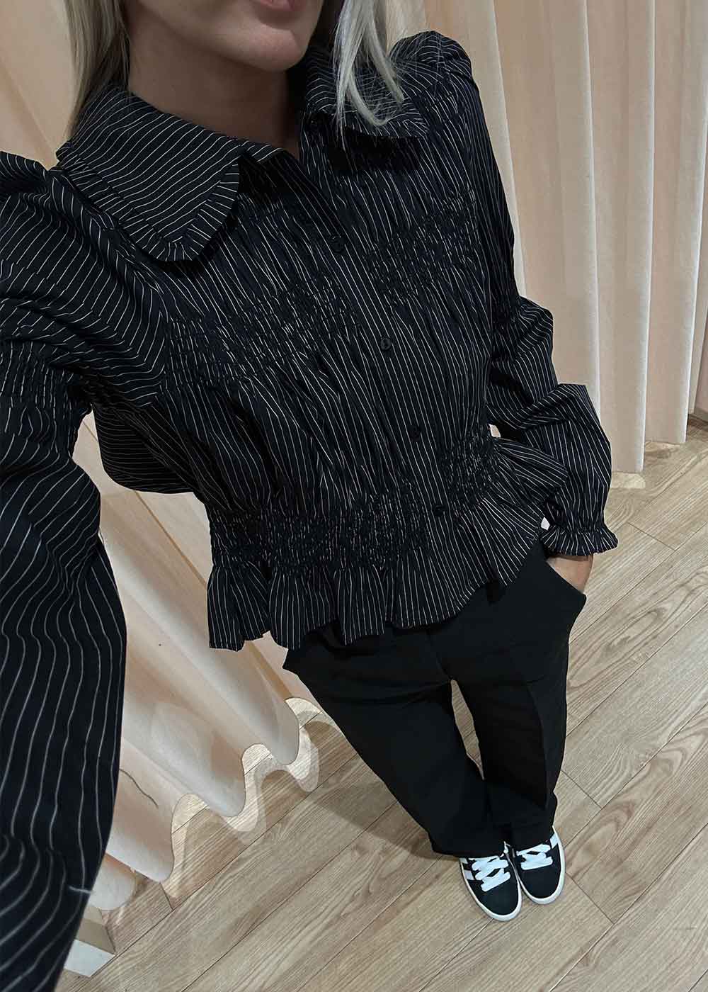 Kella Stripe Smock Shirt - Black - Image 3