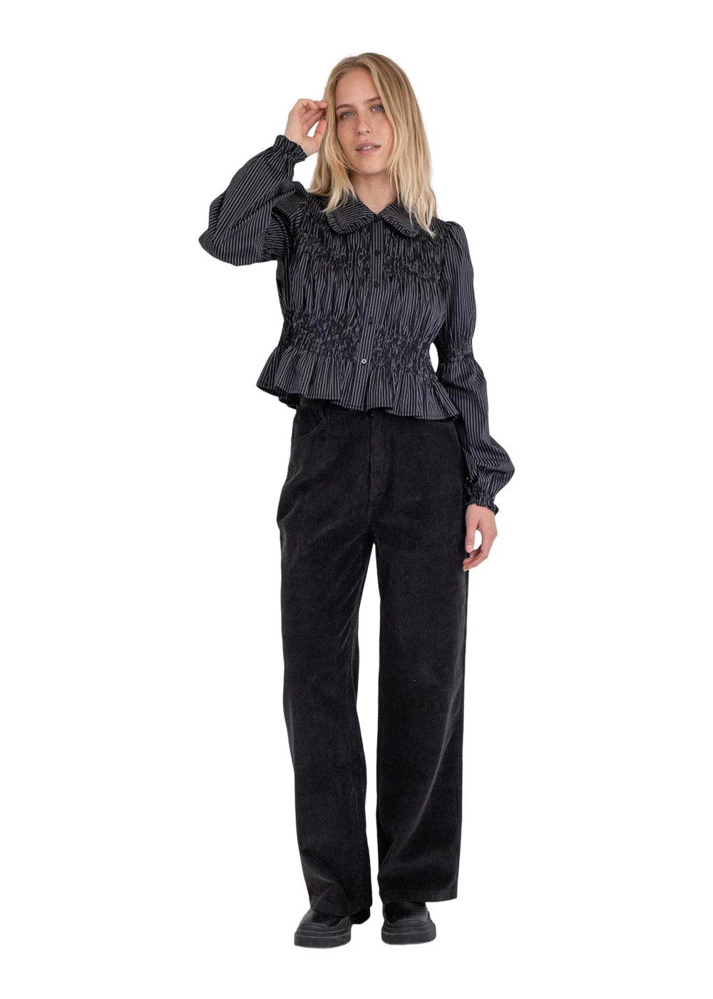 Kella Stripe Smock Shirt - Black - Image 5