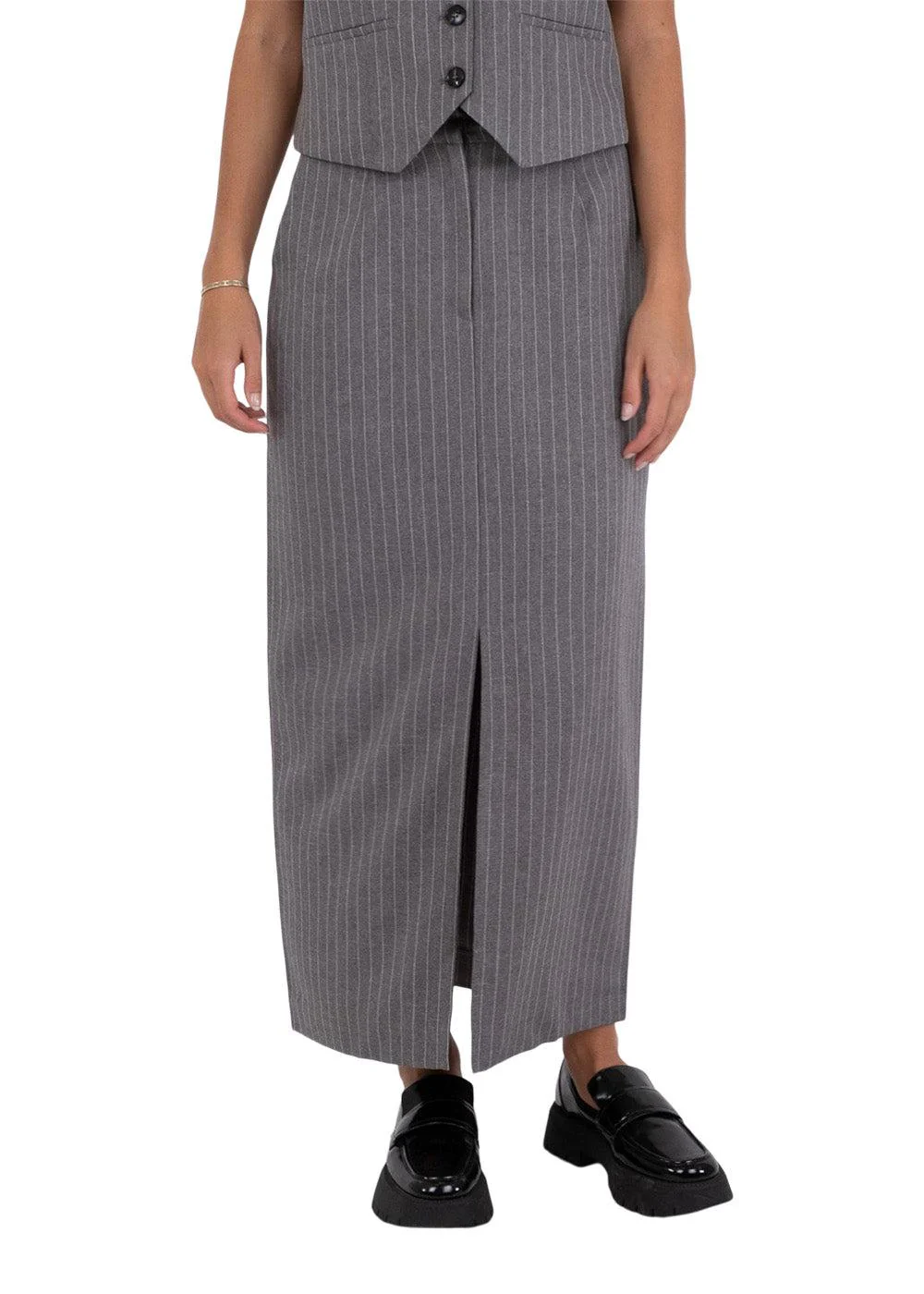 Leland Pinstripe Skirt - Grey Melange - Image 4