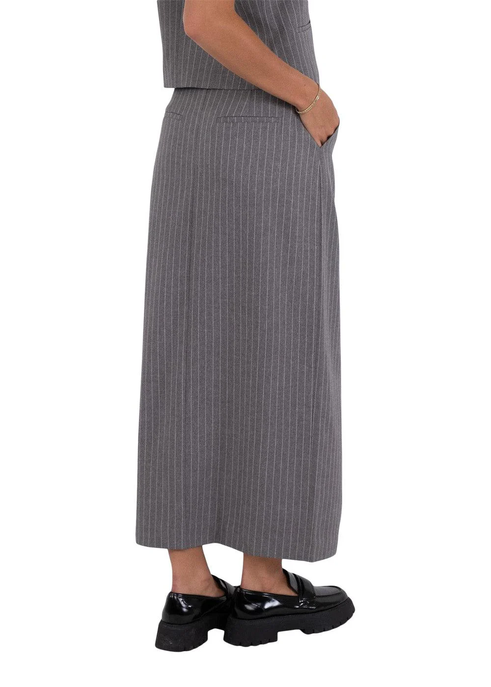 Leland Pinstripe Skirt - Grey Melange - Image 5