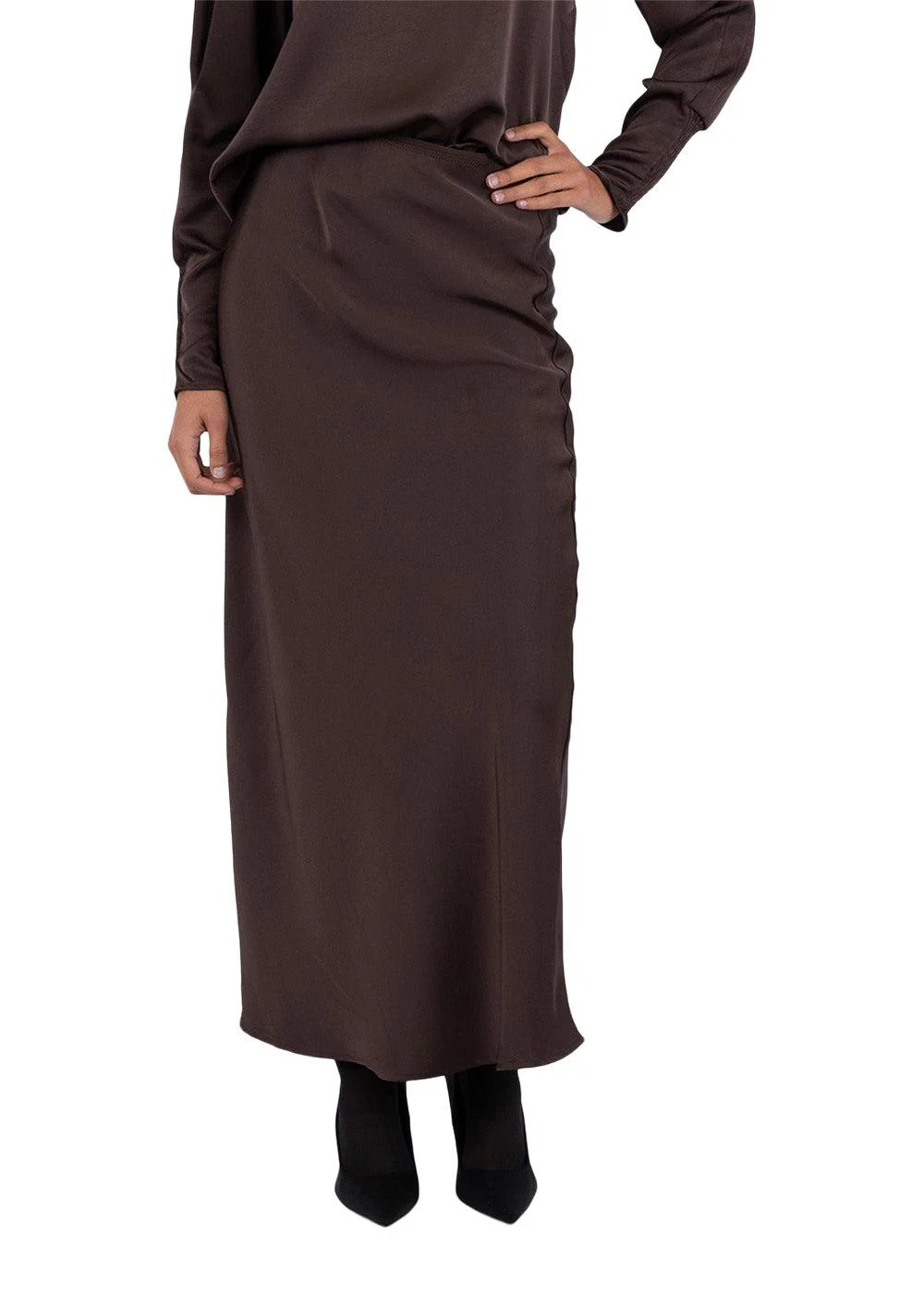Vicky Heavy Sateen Skirt - Dark Brown - Image 3