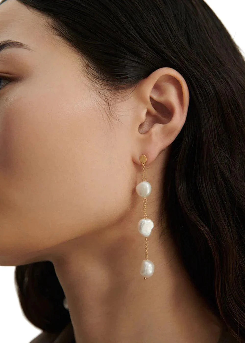 3-pearls earchain - 18C Gold Plated - Image 2