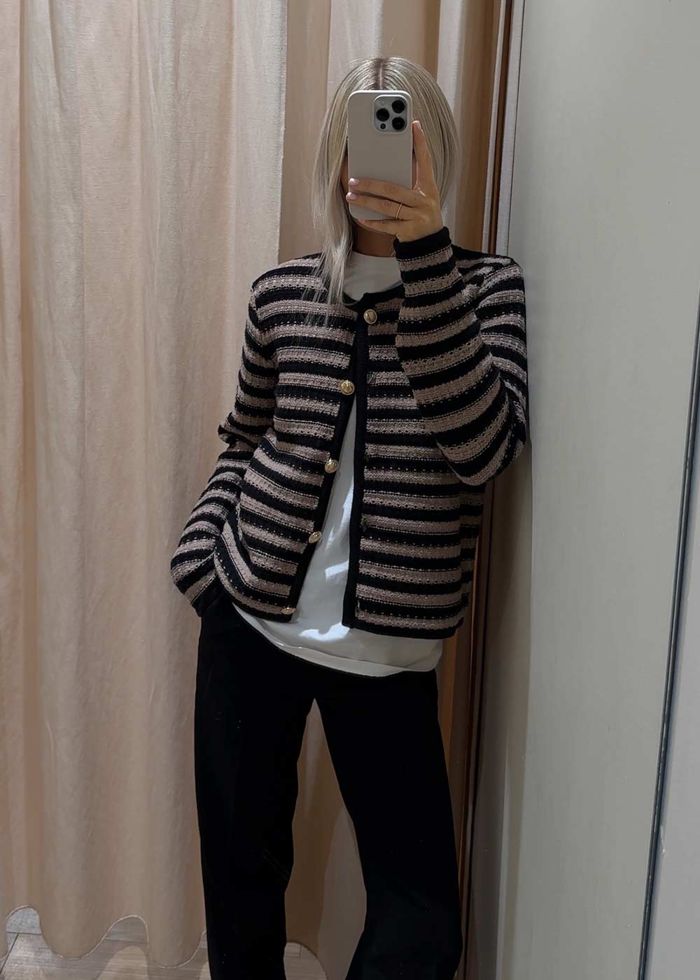 Limone Stripe Knit Jacket - Taupe - Image 2