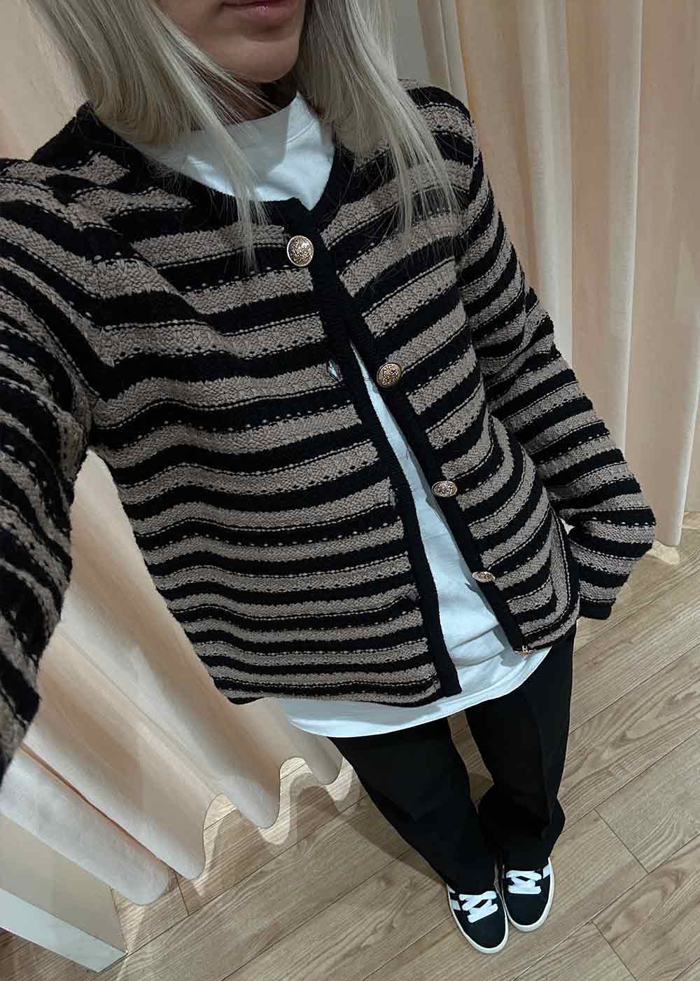 Limone Stripe Knit Jacket - Taupe - Image 3
