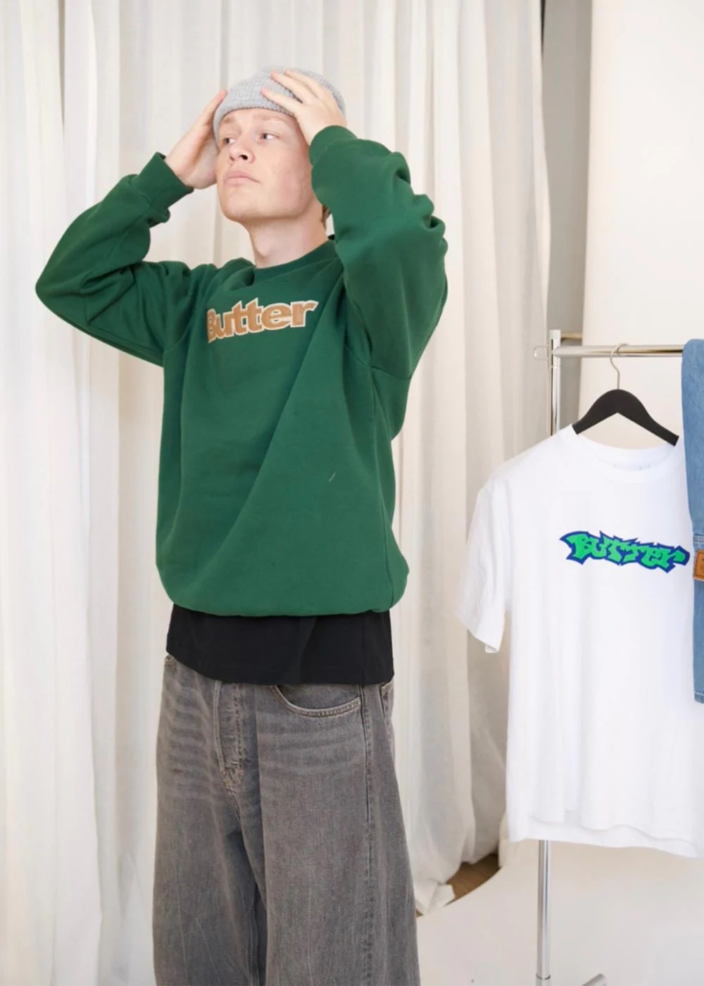 felt logo applique crewneck - Forest Green - Image 2